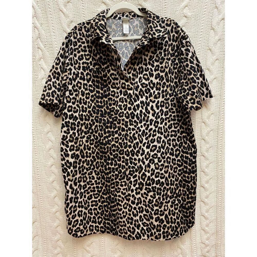 H&M Leopard Print Short Sleeve Collared Top - Black & Tan